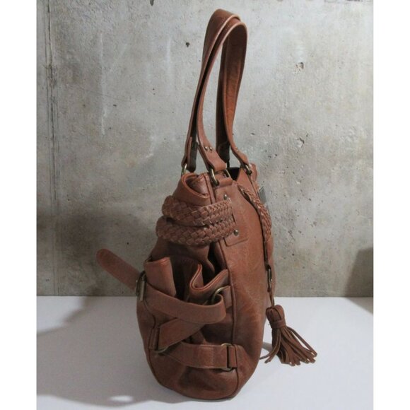 Steve Madden BSamba Leather Purse Satchel Tote with Braid Cognac NWT - Picture 4 of 7